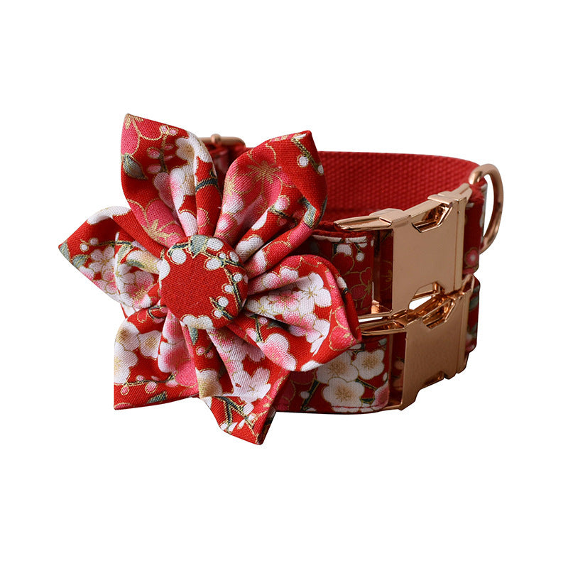 Red And Flower Style Dog Leash Set