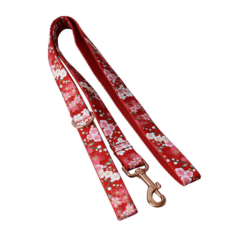 Red And Flower Style Dog Leash Set