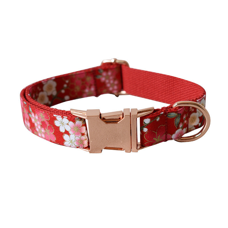 Red And Flower Style Dog Leash Set