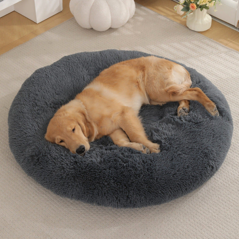 Round Pet Plush Warm Dog Bed