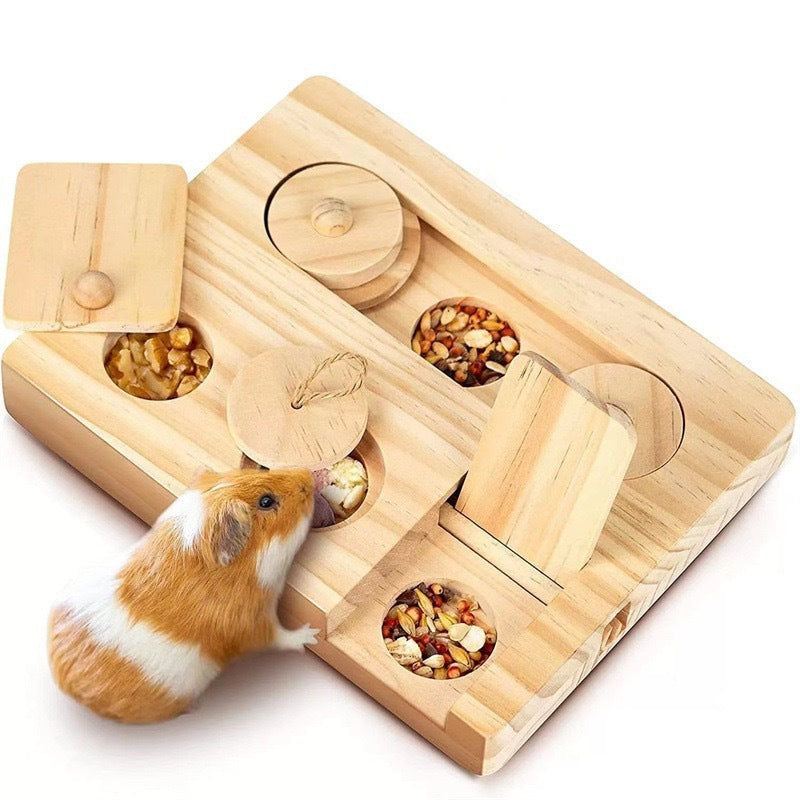 Wooden Hamster Feeder Feeding Snack Dispenser