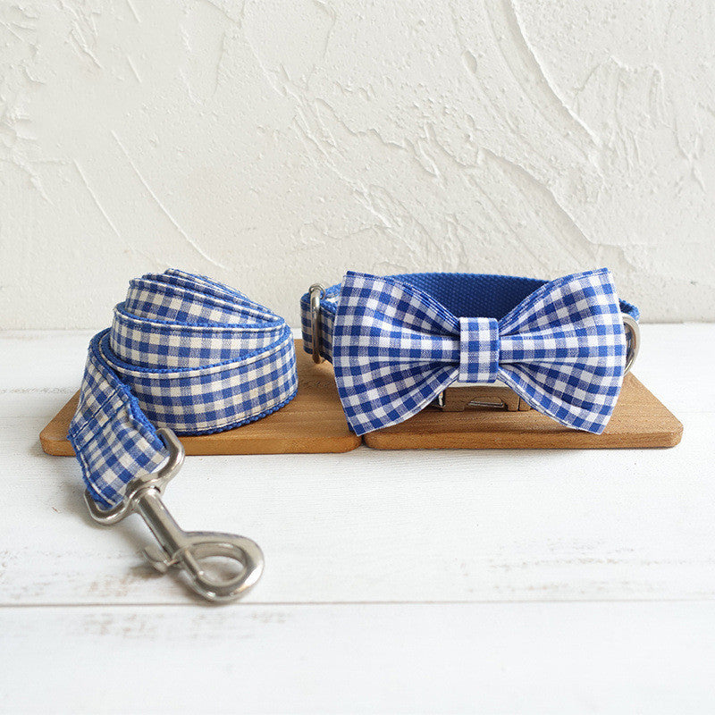 Personalized Plaid Adjustable Dog Collar Leash Set