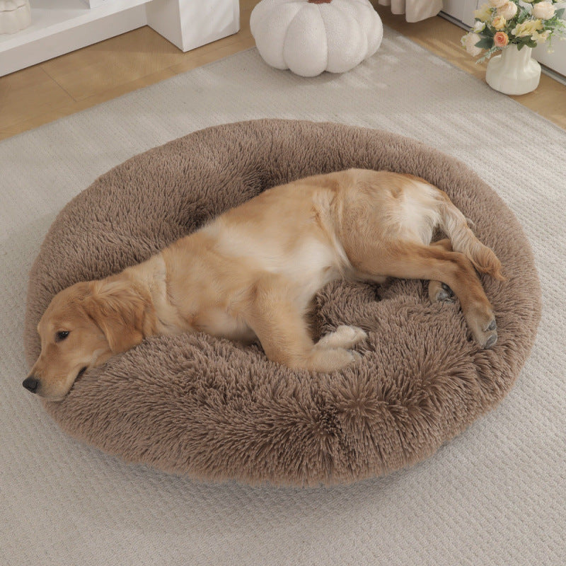 Round Pet Plush Warm Dog Bed